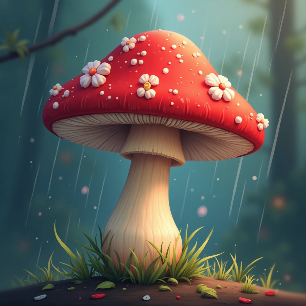 Enchanted Mushroom in the Rain